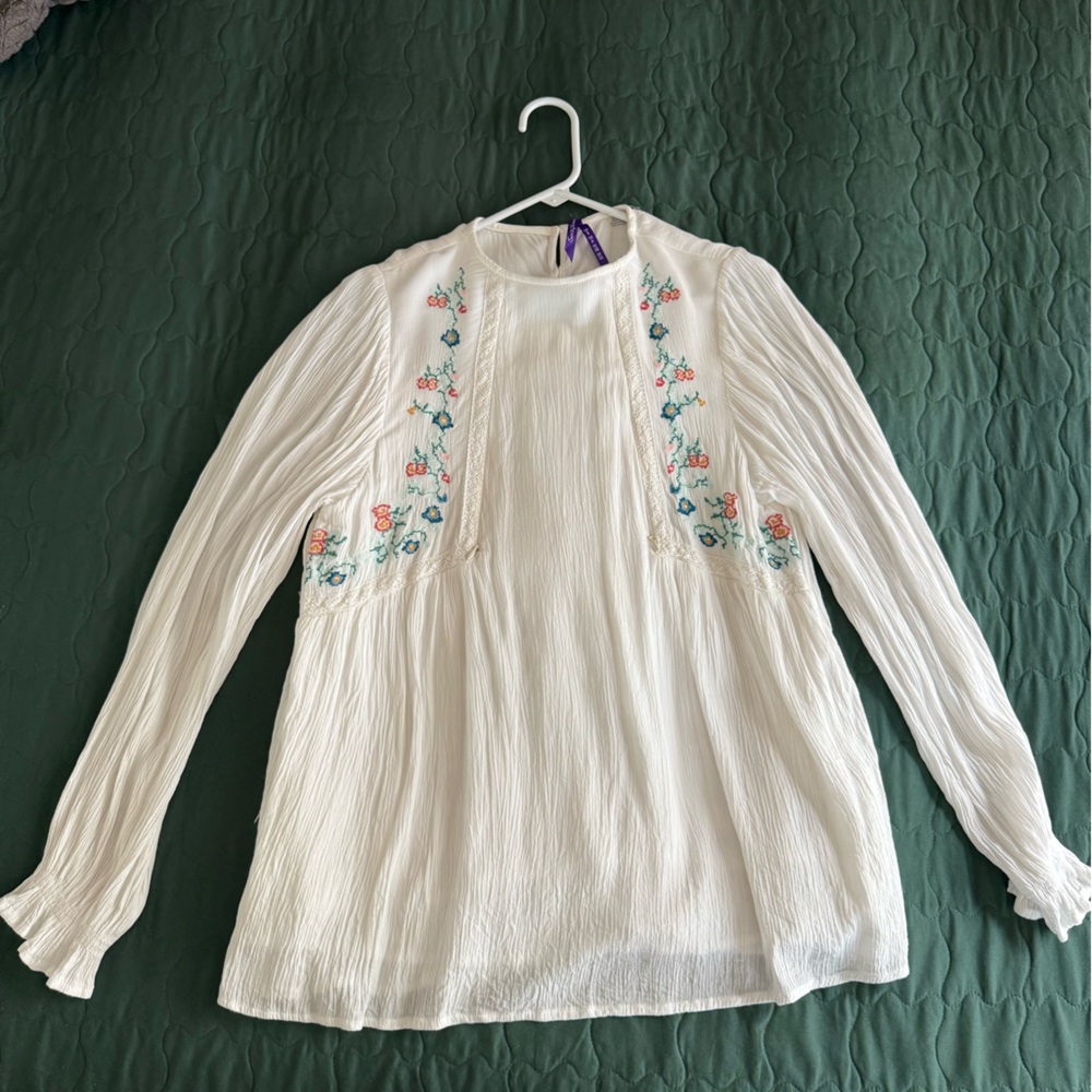 Seraphine Cream Blouse with Embroidery and Hidden Nursing Zippers